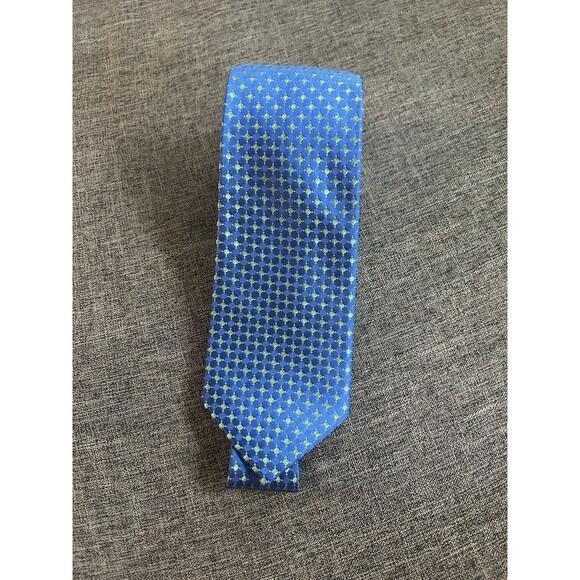 Michael Kors Mens Necktie Blue And Green Geometric 100% Silk - Picture 3 of 5